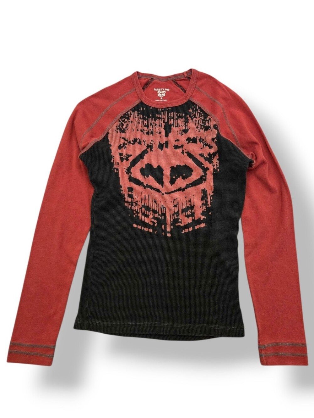 Nasty Pig Long Sleeve Thermal Tshirt Sz S Long Sleeve Waffle Y2k Faded Red Black